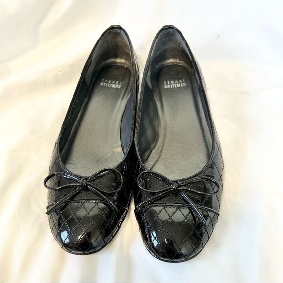 Stuart Weitzman bow quilted patent leather ballerina black flats Quilty - Picture 7 of 15
